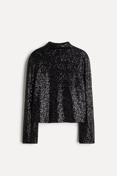 Sequined Turtleneck Top