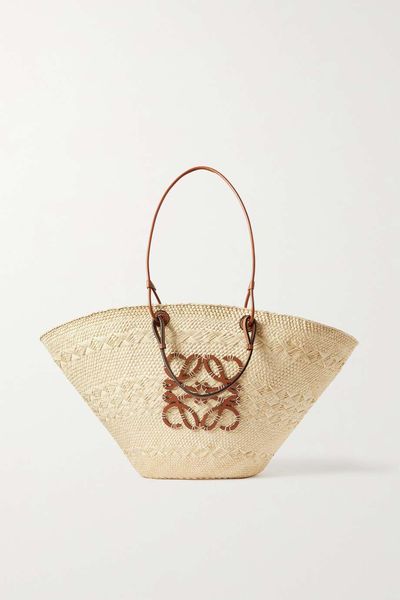 Paula's Ibiza Small Leather-Trimmed Woven Raffia Tote from Loewe