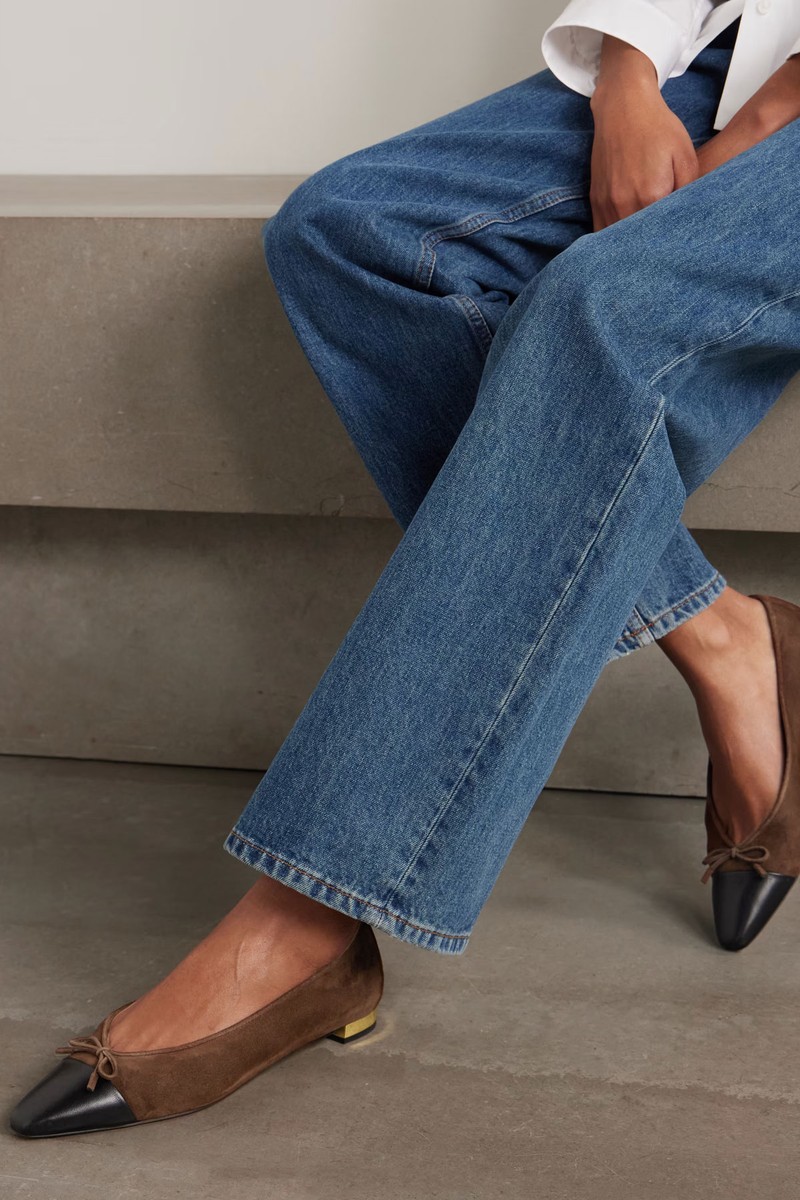 Gioia Bow-Detailed Leather-Trimmed Suede Ballet Flats from Aquazzura