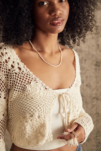 Hand-Crocheted Tie-Front Cardigan from Urban Outfitters