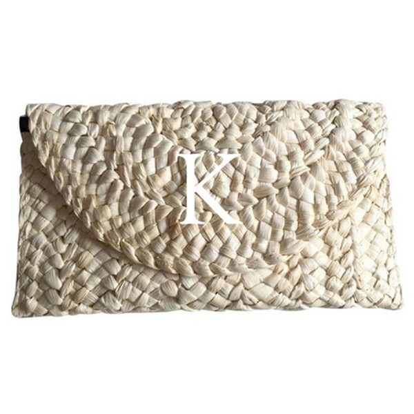 Monogram Initial Woven Straw Clutch Bag from Sun & Day