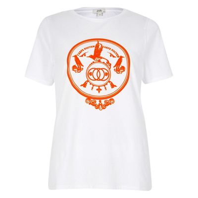 White Orange Print Short Sleeve T-Shirt from River Island 