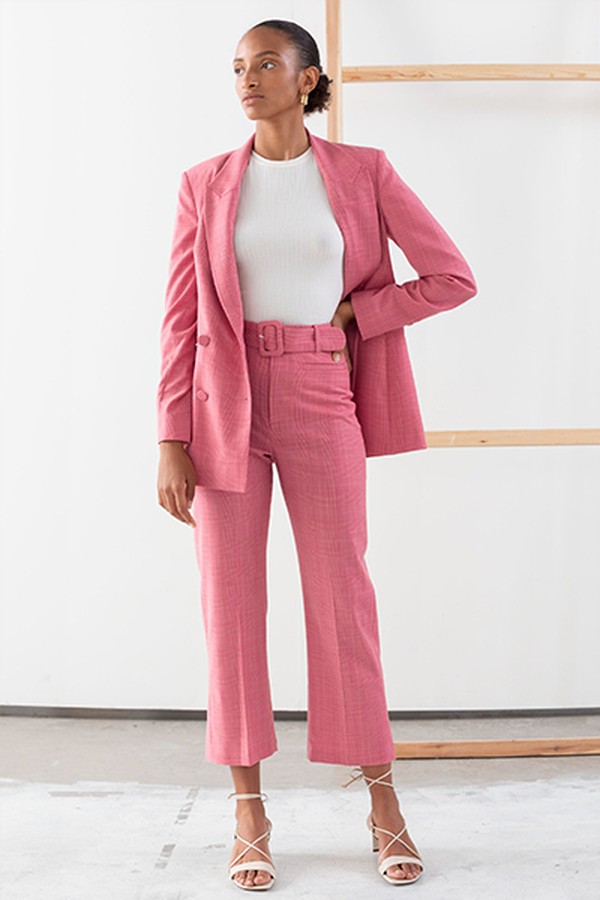 Belted Plaid Kick Flare Trousers from & Other Stories
