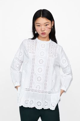Cutwork Blouse with Embroidery from Zara