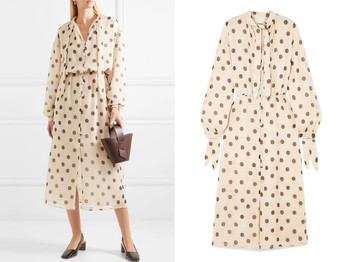 Zahara Pussy-Bow Polka-Dot Midi Dress from Nanushka