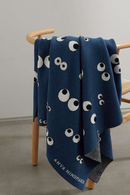 All Over Eyes Intarsia Wool Blanket from Anya Hindmarch