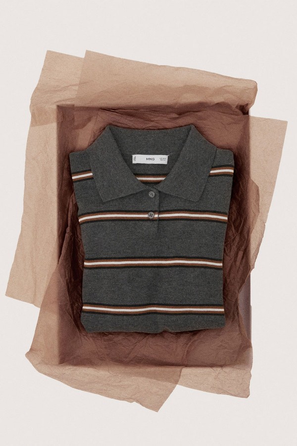 Striped Polo-Neck Sweater