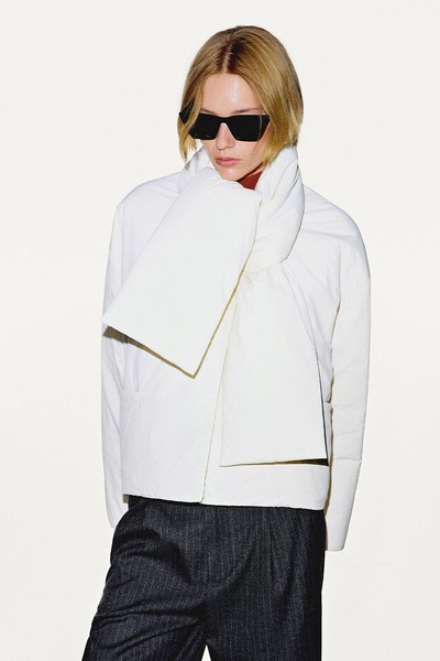 Buttoned Puffer Jacket With Scarf from Massimo Dutti