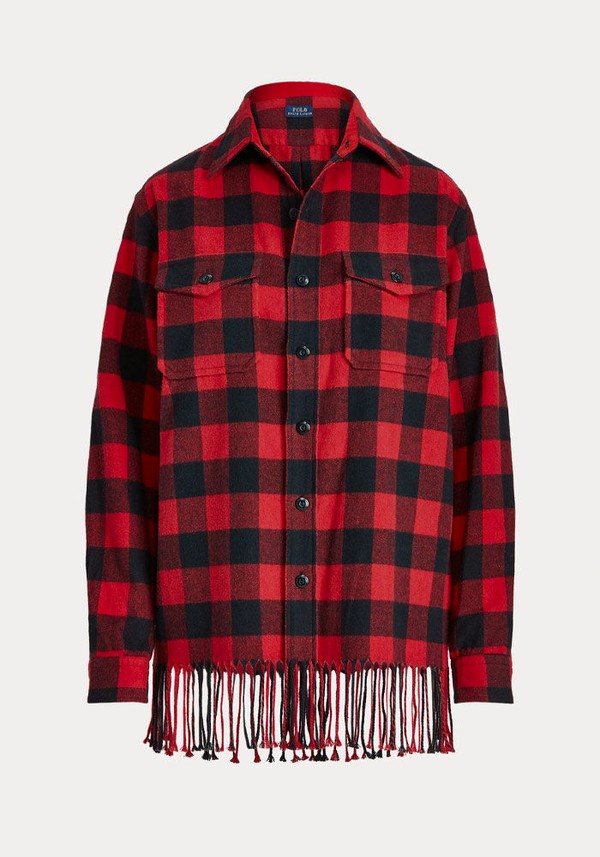 Fringe-Trim Plaid Shirt