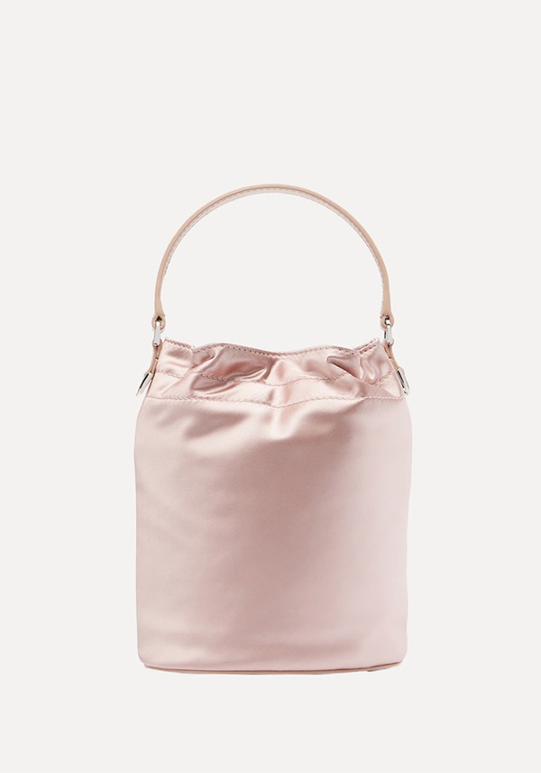 Lila Leather-Trimmed Satin Bucket Bag