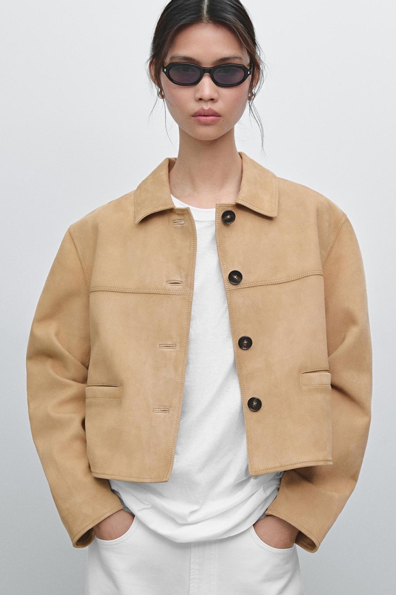 Short Suede Leather Jacket With Topstitching from MASSIMO DUTTI