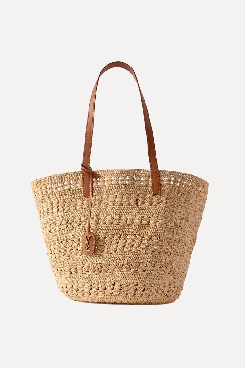 Panier Medium Leather-Trimmed Raffia Tote from Saint Laurent