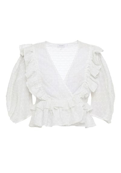 Elodie Cropped Ruffled Fil Coupé Cotton-Blend Wrap Blouse from Rhode