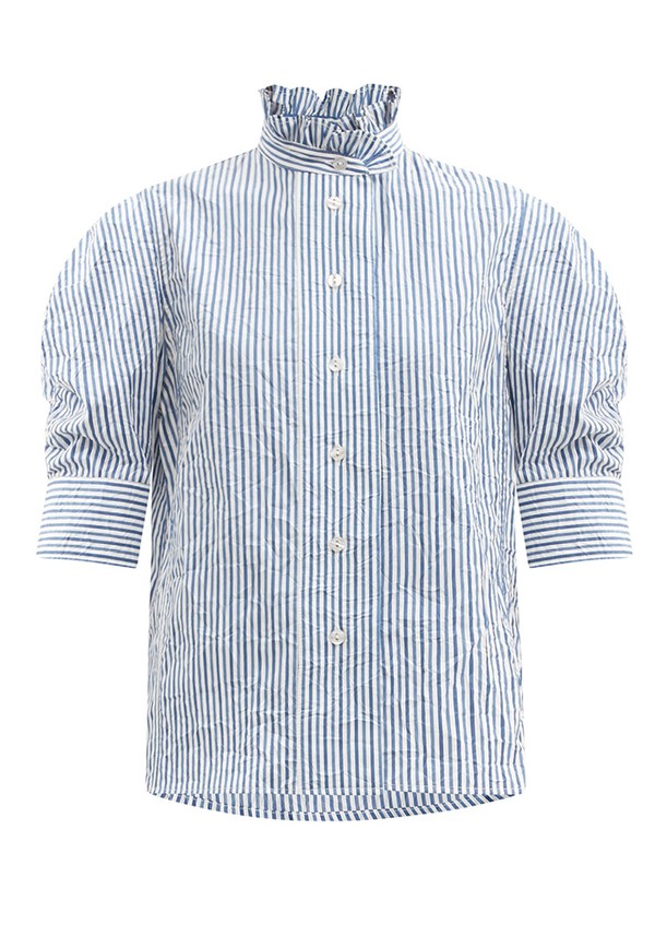 Gigot-Sleeve Striped Cotton Blouse from Thierry Colson