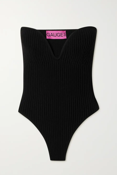 Morales Strapless Ribbed Merino Wool-Blend Bodysuit from Gauge81