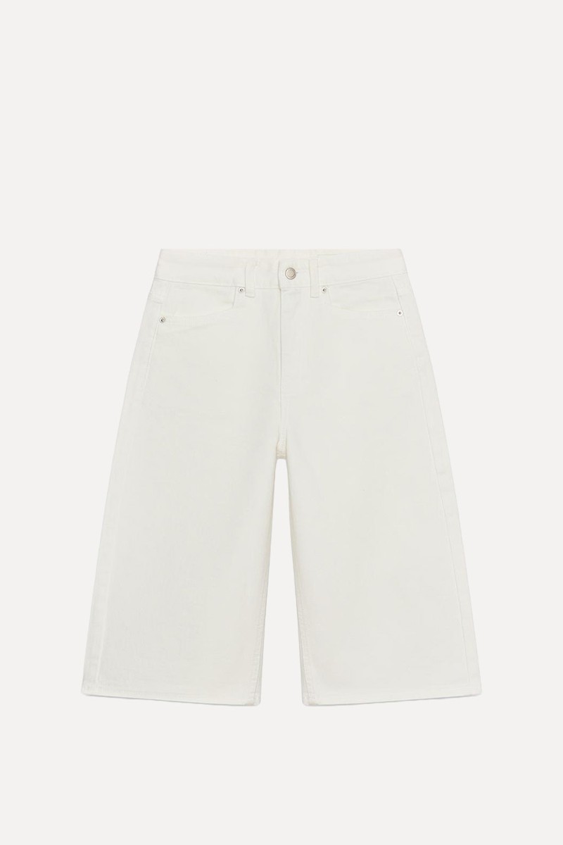 Mid-Waist Denim Bermuda Shorts
