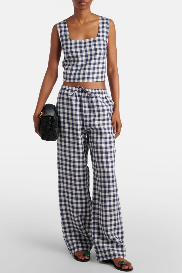 Aurelia Gingham Linen Wide-Leg Pants from Asceno