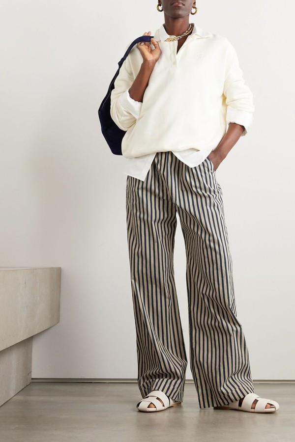 Mirca Striped Cotton-Blend Poplin Wide-Leg Pants