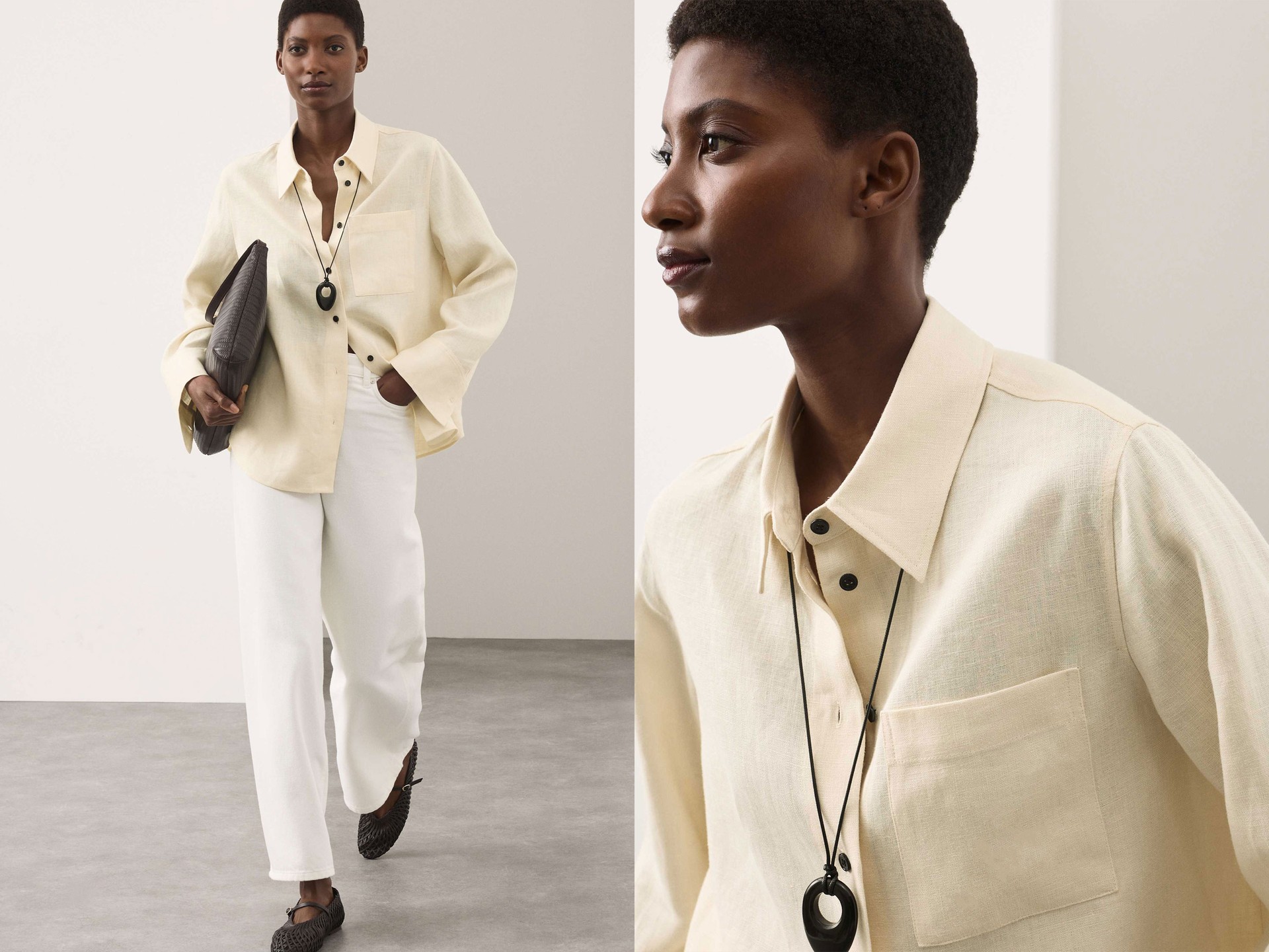 Pure Linen Contrast Button Shirt