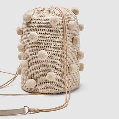 Fabric Backpack with Pompoms from Zara