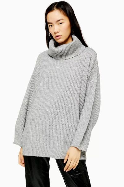 Longline Roll Neck Jumper With Wool