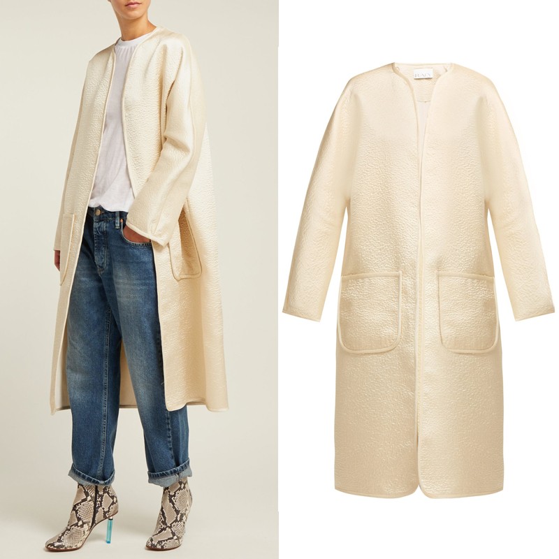 Stab-Stitch Satin Dolman-Sleeve Coat