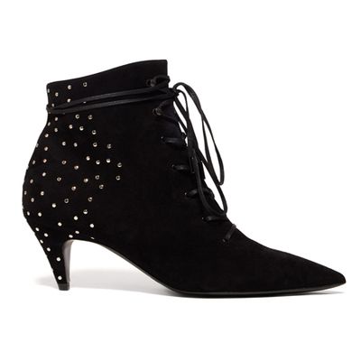 Charlotte Studded Lace-Up Suede Ankle Boots from Saint Laurent
