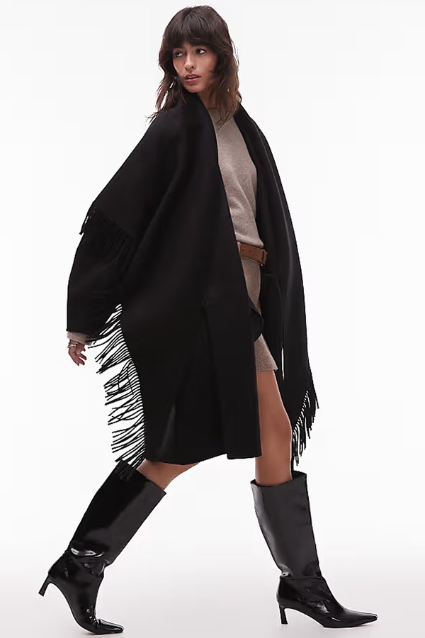 Rich Wool Fringing Tassel Midi Cape Coat from & Other Stories