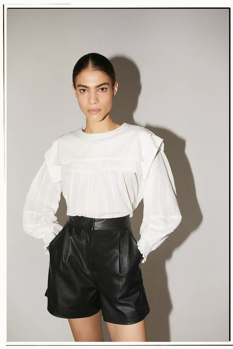 Square Collar Detail Cotton Dobby Top from Warehouse