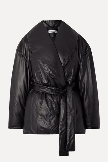 Cora Belted Padded Leather Coat from Nour Hammour