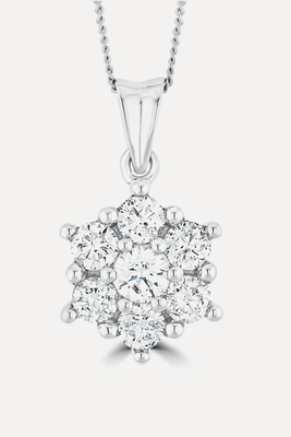 1ct Lab Diamond Cluster Necklace Pendant H/Si In 9K White Gold