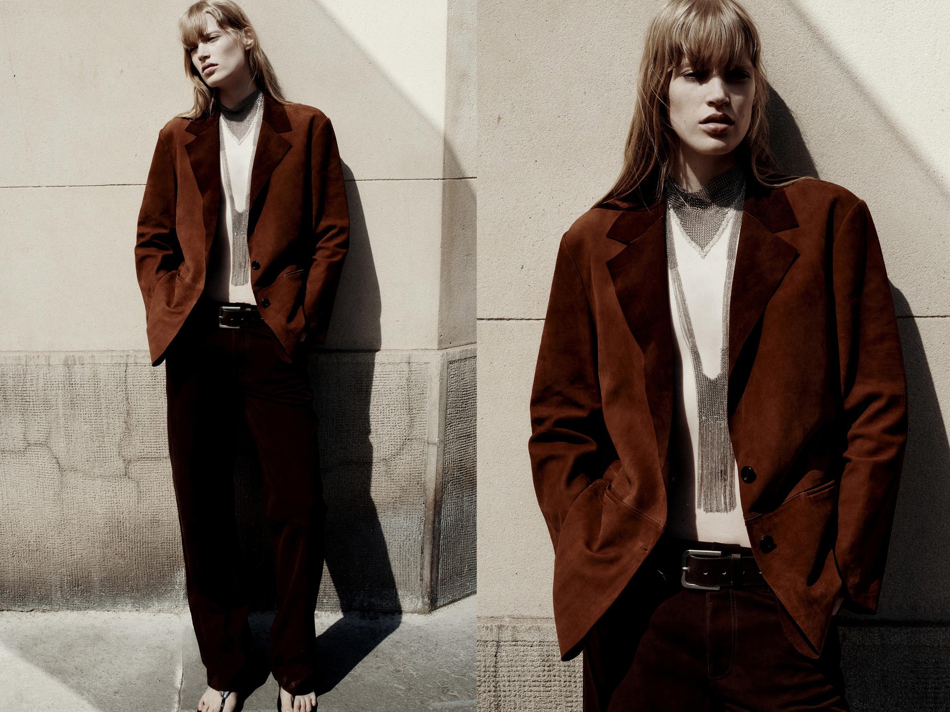 Flowing Suede Leather Blazer