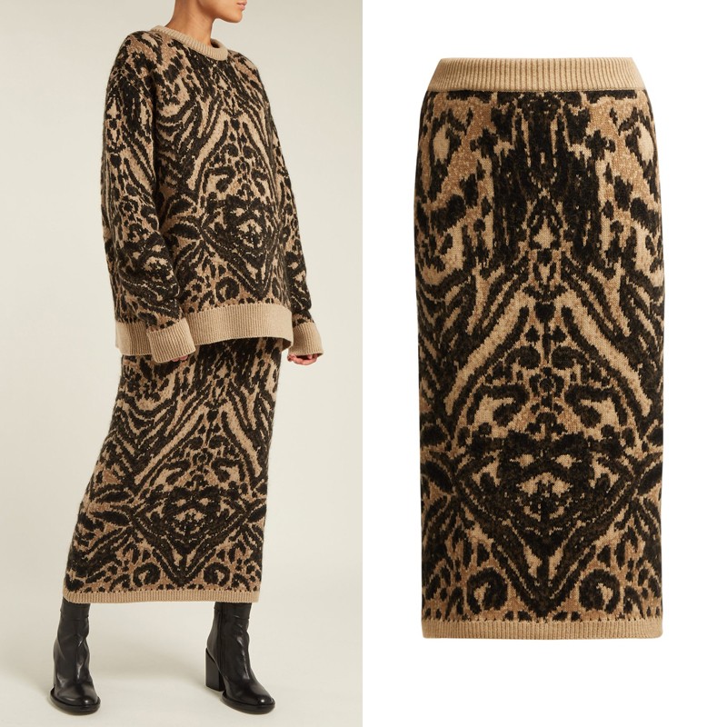 Tiger-Knitted Pencil Skirt