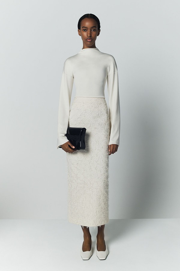 Textured Maxi Skirt With Fringed Thread Finish from Destree
