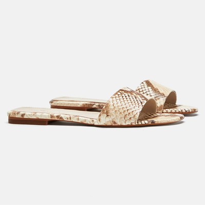 Snakeskin Print Leather Slides from Zara