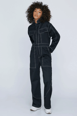 Exposed Seam Twill Long Sleeve Boilersuit from Nasty Gal