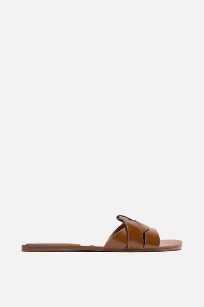 Flat Criss-Cross Leather Slider Sandals from Zara