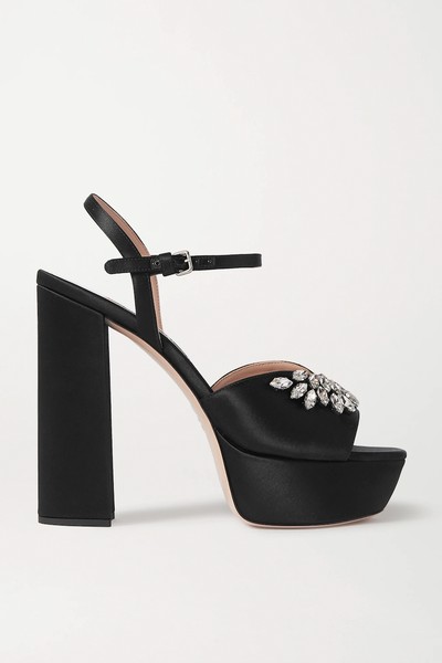 Crystal-Embellished Platform Sandals from Miu Miu