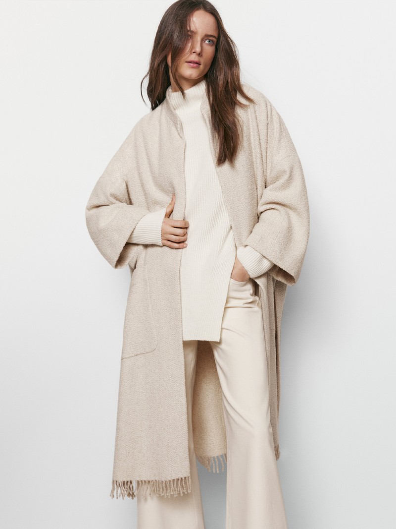Cape Coat With Fringing from Massimo Dutti