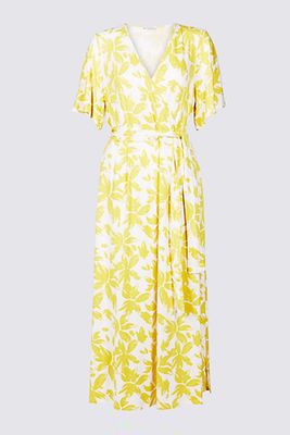 Floral Print Half Sleeve Wrap Midi Dress
