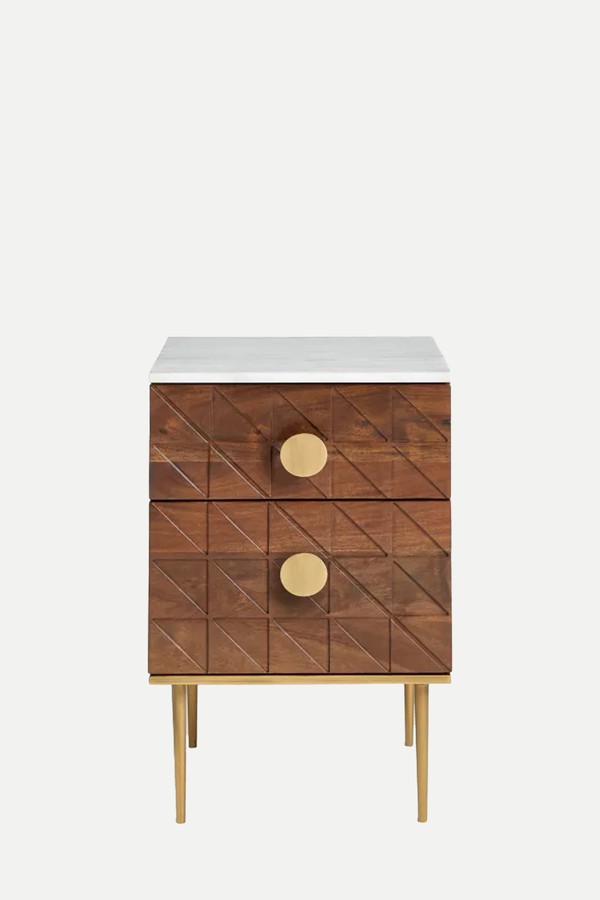 Trinity Marble Top Acacia Wood Bedside Table from John Lewis