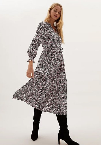 Printed V-Neck Midi Relaxed Tiered Dress from Marks & Spencer