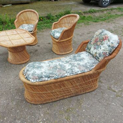 Vintage Rattan Chairs, Table & Chaise Lounge Set
