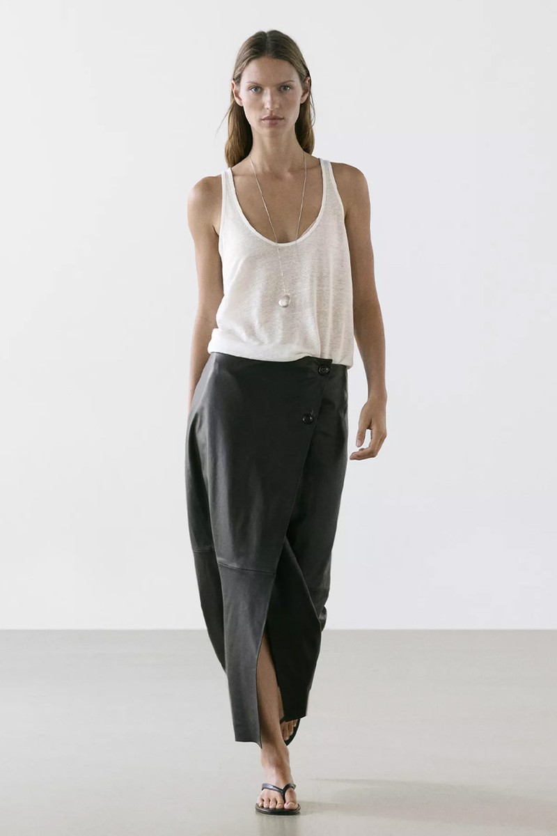 Nappa Leather Midi Skirt With Seams from Massimo Dutti