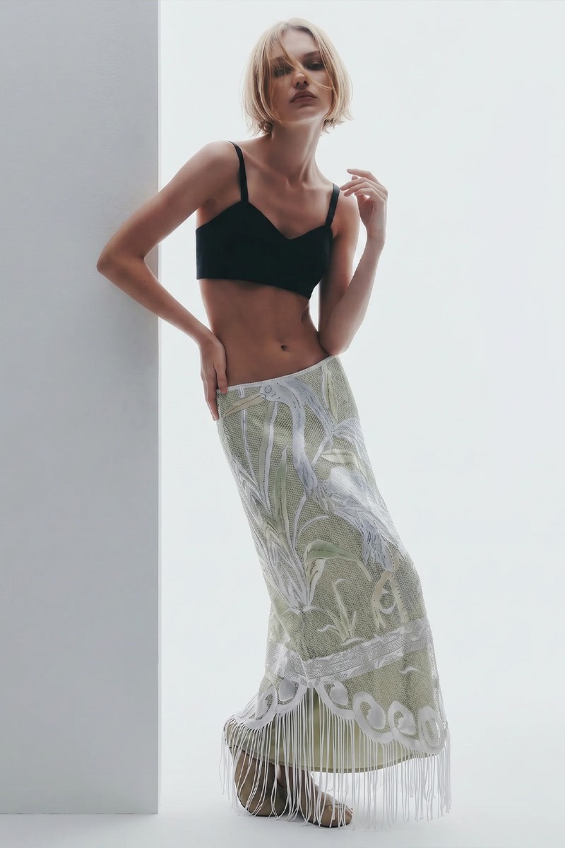 Upcycled 'Heron' Long Lace Skirt
