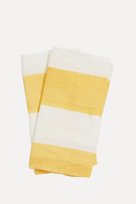 Set Of 2 Lemon Yellow Stripe Linen Napkins from Summerill & Bishop