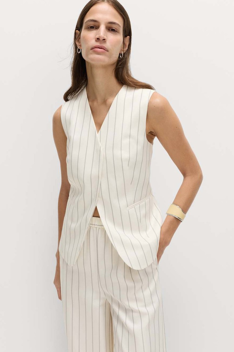 Striped V-Neck Longline Waistcoat