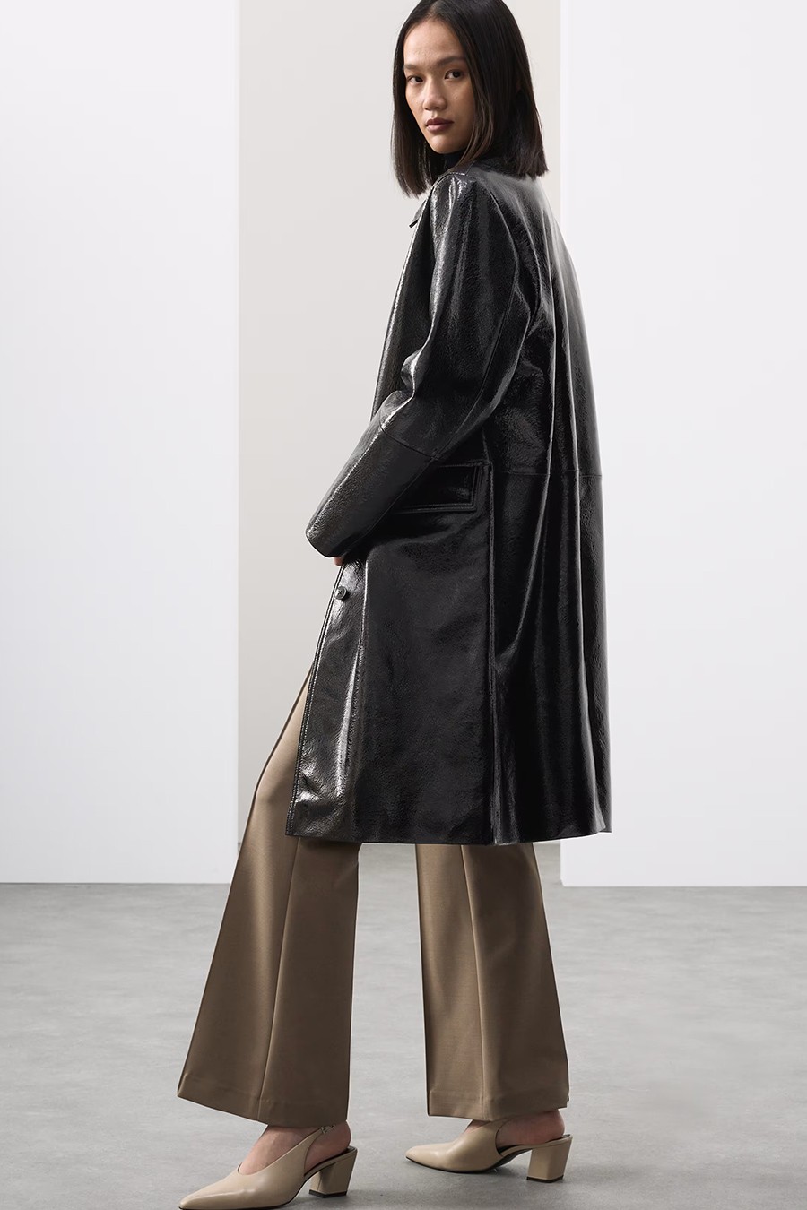 Leather Patent Crackle Longline Car Coat from Autograph