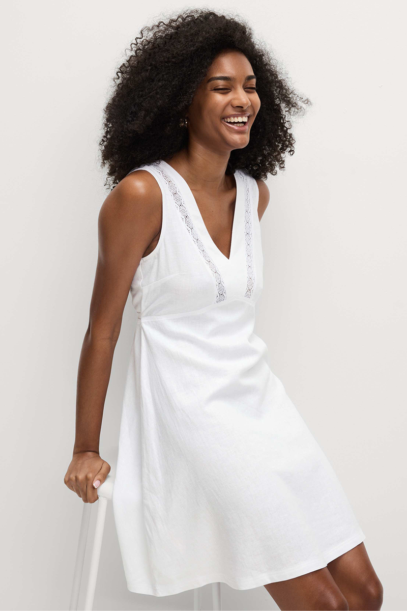 Linen Rich V-Neck Mini Shift Dress
