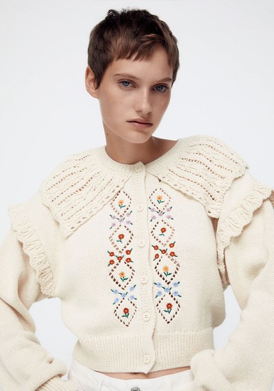 Embroidered Knit Cardigan from Zara